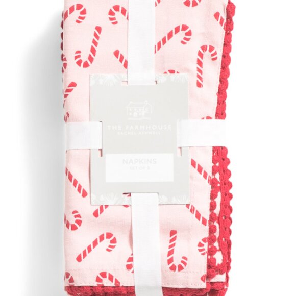 THE FARMHOUSE BY RACHEL ASHWELL Set Of 8 Candy Cane Napkins, NEW - Picture 1 of 2